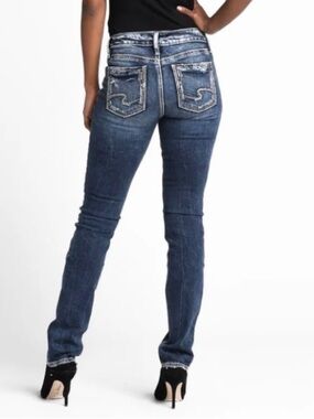 Silver Jeans Women's Elyse Slim Straight Jeans distressed 32x34
